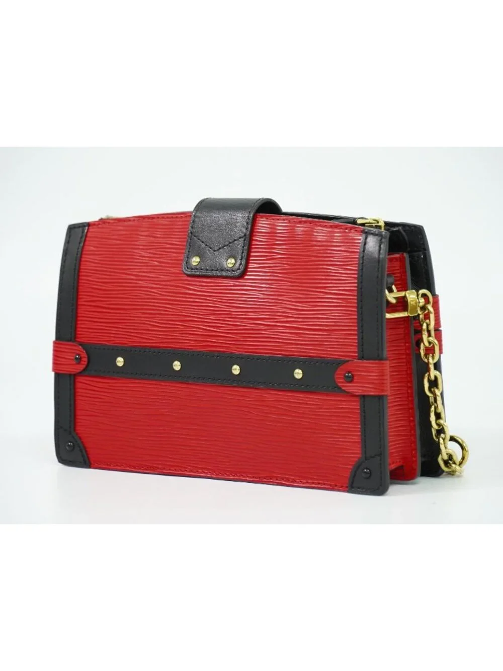 Louis Vuitton LV Trunk Clutch Leather Shoulder Bag Pochette Rouge Noir